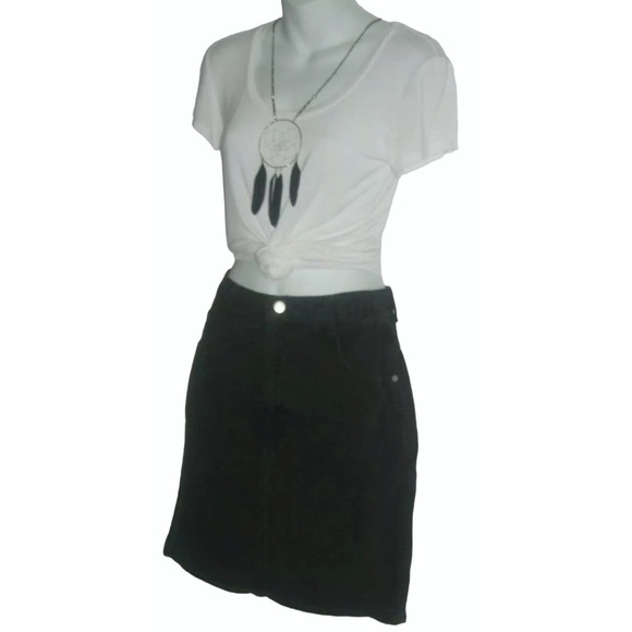 Vintage 80s Forenza Skirt High Waist Mom Denim Pencil Black Goth Punk egirl ALT - Picture 3 of 7
